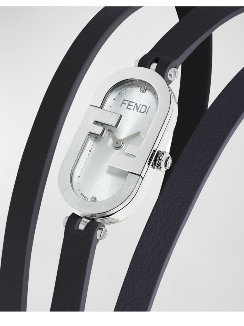 Fendi Women's Silver Dial Watch with Black Wrap Leather Strap